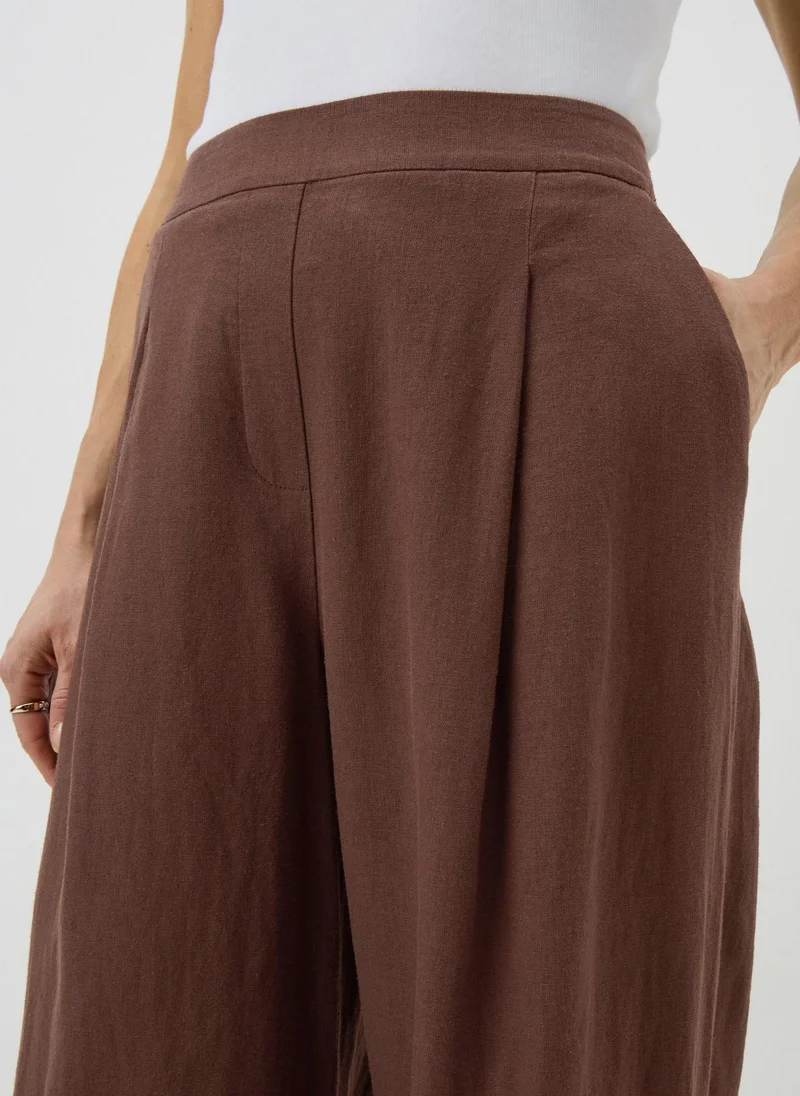 Matalan Chocolate Brown Linen High Waist Carrot Leg Trousers
